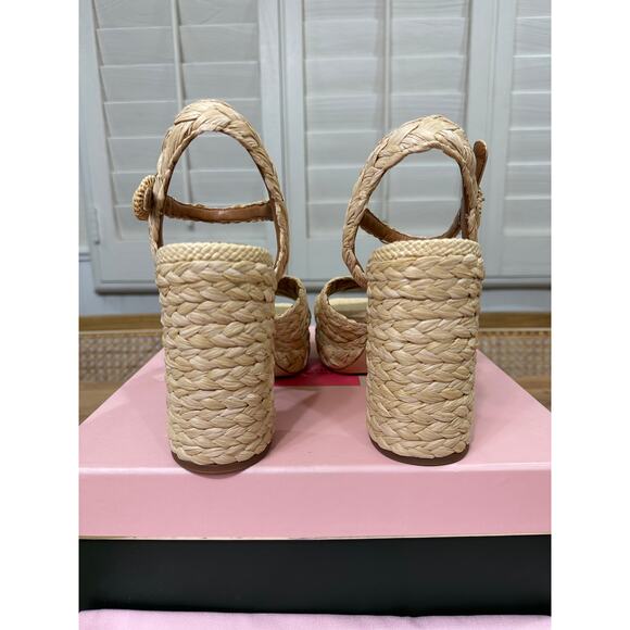Kate Spade Disco Raffia Platform High Heel Sandal Natural Braided Raffia 9.5 NIB - Picture 9 of 15